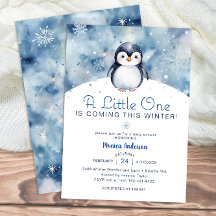 Winter Penguin Baby Shower with Snowflakes