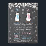 Winter Penguin Bear Gender Reveal Invitation<br><div class="desc">Winter Penguin Bear Gender Reveal Invitation. White Snowflake. He or She. Boy or Girl. Pink and Blue. Christmas Holiday Gingerbread Man. Chalkboard Background. Black and White. For further customisation,  please click the "Customise it" button and use our design tool to modify this template.</div>