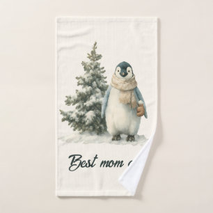 Winter Penguin “Best Mom Ever” Design Bath Towel Set