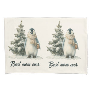 Winter Penguin “Best Mom Ever” Design Pillowcase