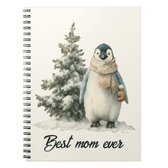 Winter Penguin “Best Mum Ever” Design Notebook (Front)