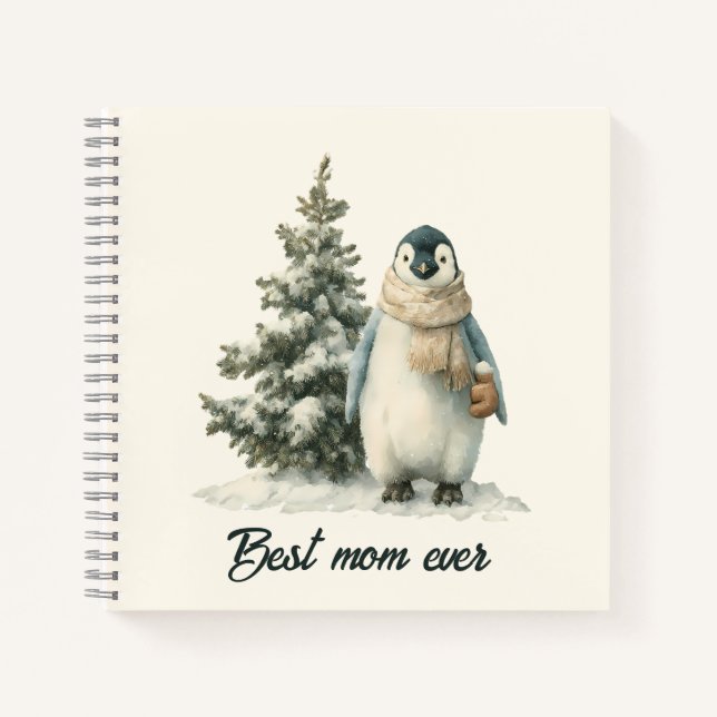 Winter Penguin “Best Mum Ever” Design Notebook (Front)