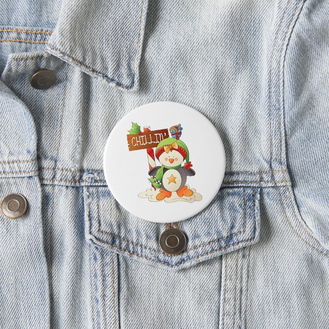 Winter Penguin & Bird Chillin Christmas Holiday  7.5 Cm Round Badge (Creator Uploaded)
