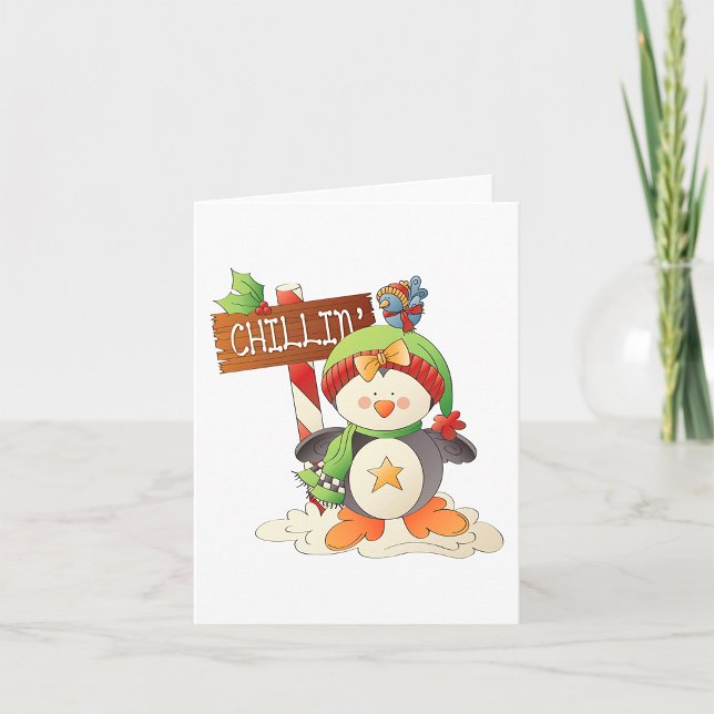 Winter Penguin & Bird Chillin Christmas Holiday  Card (Creator Uploaded)