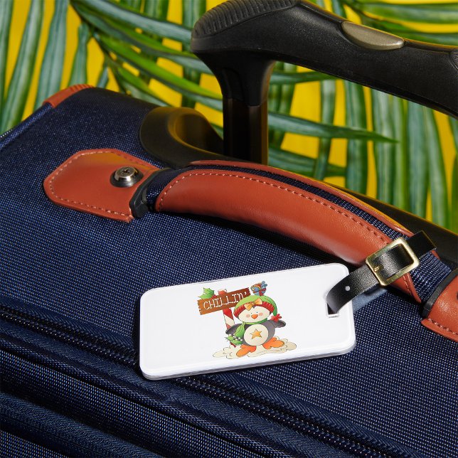 Winter Penguin & Bird Chillin Christmas Holiday  Luggage Tag (Creator Uploaded)