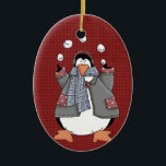 Winter Penguin Ceramic Christmas Ornament<br><div class="desc">Text can be added to this ornament to make a personalized holiday gift. If you need help,  just click on the contact link below to send the designer a personal detailed message.</div>