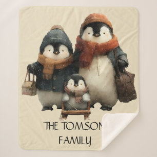 Winter Penguin Family Personalized Design Sherpa Blanket