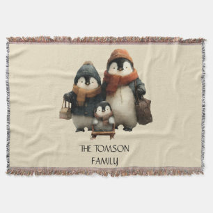 Winter Penguin Family Personalized Design Throw Blanket