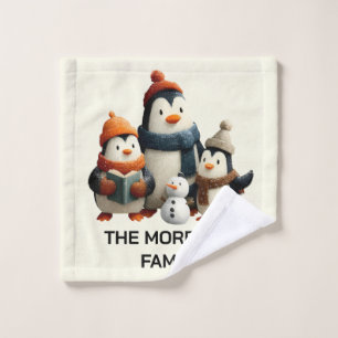 Winter Penguin Family with Snowman Bath Towel Set