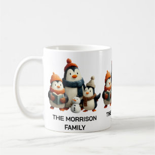 Winter Penguin Family with Snowman Coffee Mug