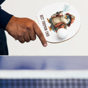 Winter Penguin Firefighter Ping Pong Paddle