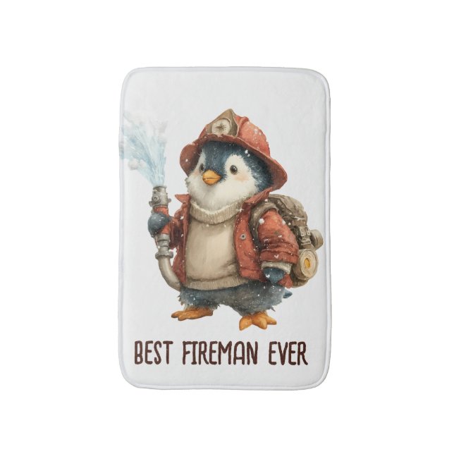 Winter Penguin Firefighter Ping Pong Paddle Bath Mat (Front Vertical)