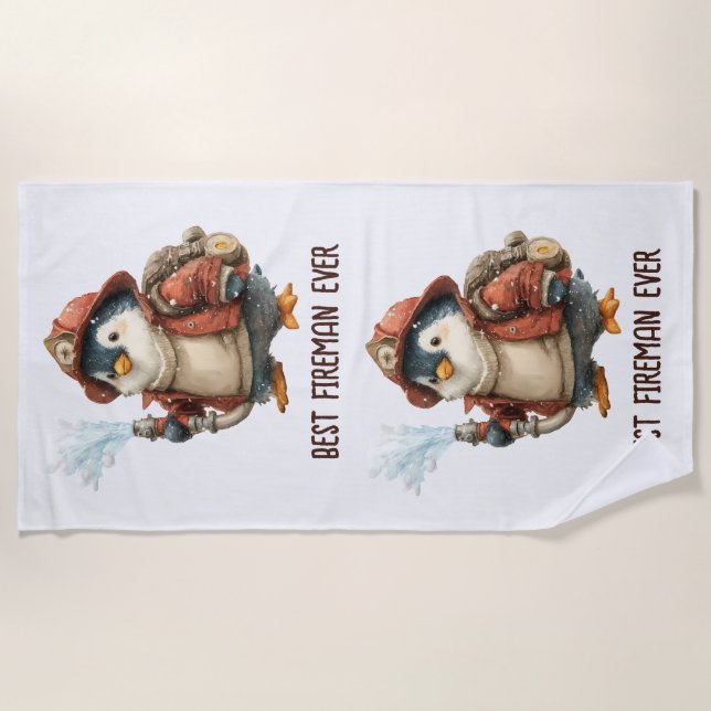 Winter Penguin Firefighter Ping Pong Paddle Beach Towel (Front)