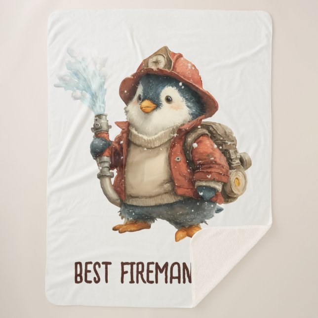 Winter Penguin Firefighter Ping Pong Paddle Sherpa Blanket (Front)