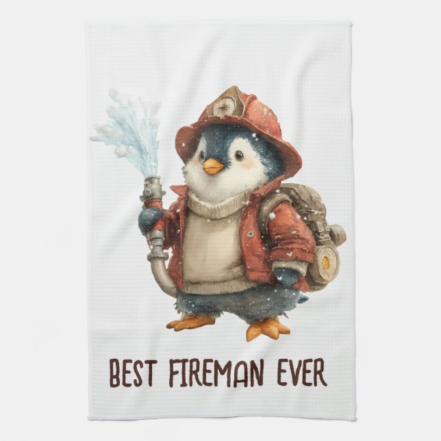 Winter Penguin Firefighter Ping Pong Paddle Tea Towel (Vertical)