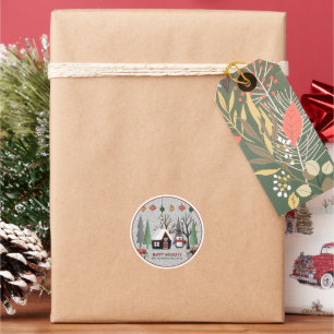 Winter penguin, Happy Holidays and snowflake Classic Round Sticker