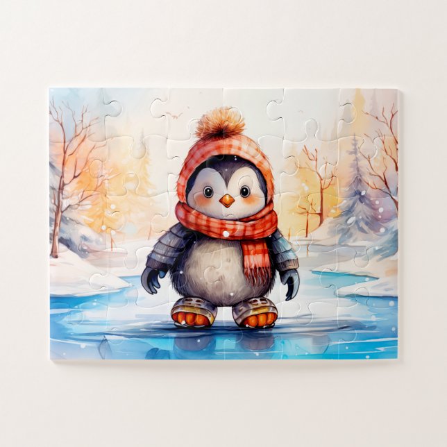 Winter Penguin Holiday Kids Jigsaw Puzzle (Horizontal)