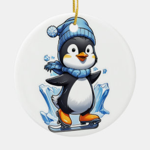 Winter Penguin Ice Staking Ceramic Tree Decoration