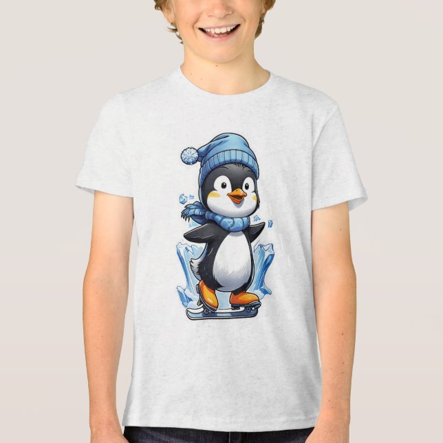 Winter Penguin Ice Staking Tri-Blend Shirt (Front)