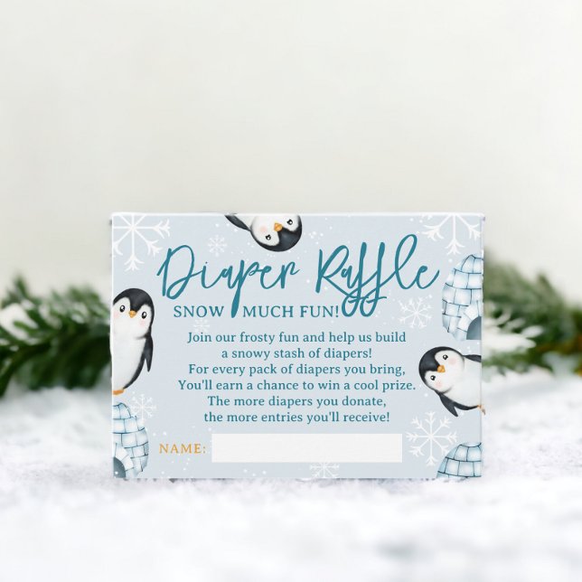 Winter penguin igloos diaper raffle baby shower enclosure card (Winter penguin igloos diaper raffle baby shower enclosure card)