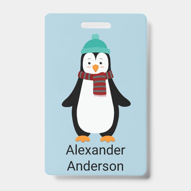 Winter Penguin Name Tag Personalize ID Badge (Front)