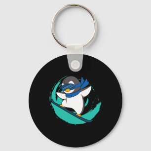 Winter Penguin On Snowboard Snowboarding Key Ring