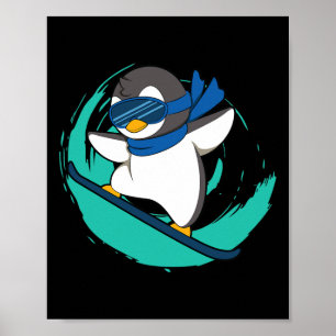 Winter Penguin On Snowboard Snowboarding Poster