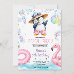 Winter penguin pool theme invitation