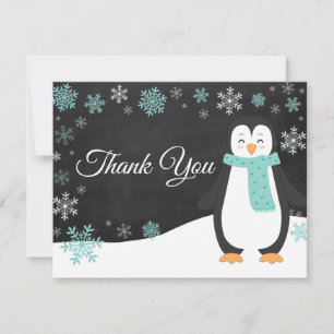 Winter Penguin Snowflake Aqua Thank You Card