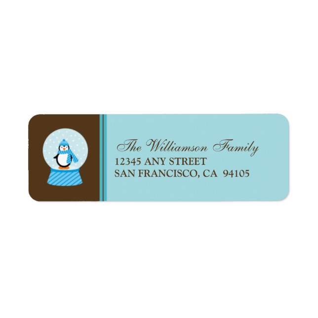 Winter Penguin Snowglobes Return Address Labels (Front)