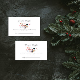 Winter Penguin Snowman Diaper Raffle Baby Shower  Enclosure Card