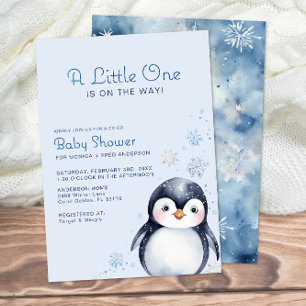 Winter Penguin Watercolor Baby Shower Invite