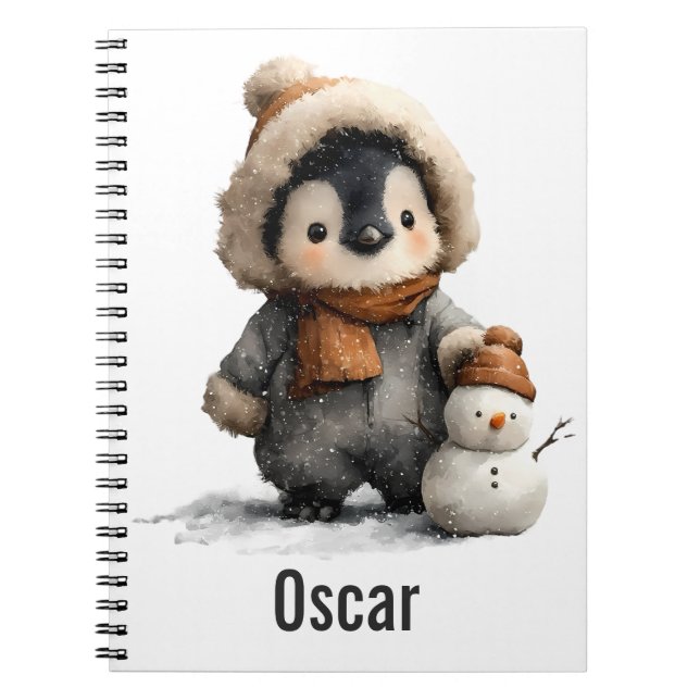 Winter Penguin with Snowman Design Notebook (Front)