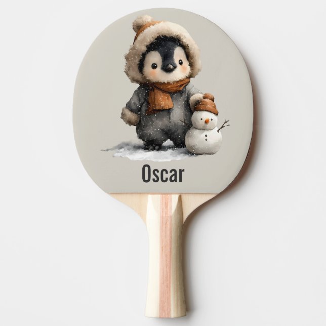 Winter Penguin with Snowman Design Ping Pong Paddle (Front)