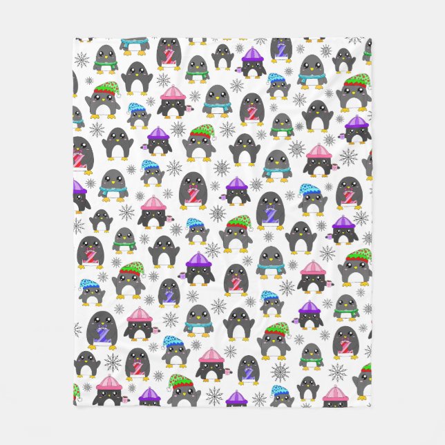 Winter Penguins Fleece Blanket (Front)