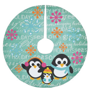 Winter Penguins Happy Holidays Tree Skirt