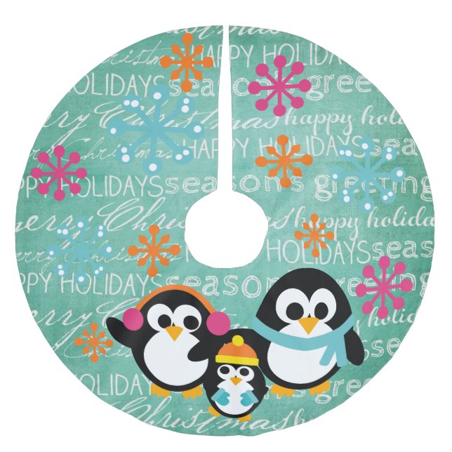 Winter Penguins Happy Holidays Tree Skirt (Front)