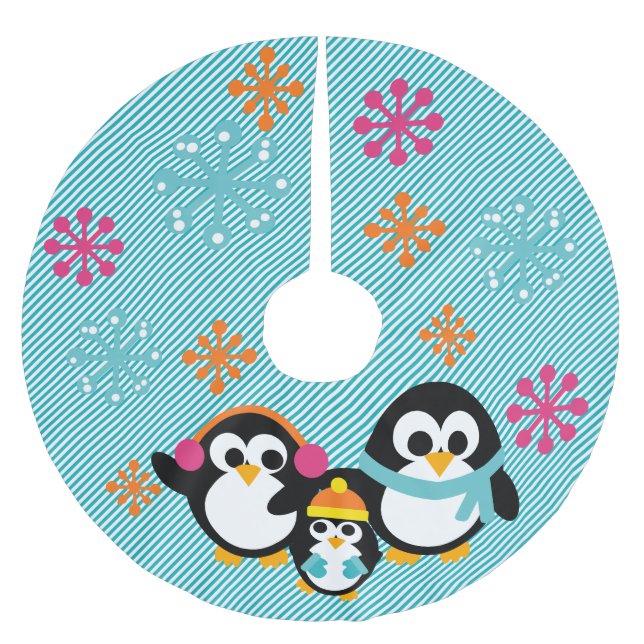 Winter Penguins Holiday Tree Skirt (Front)