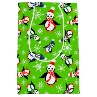 Winter Penguins in Hats Medium Gift Bag