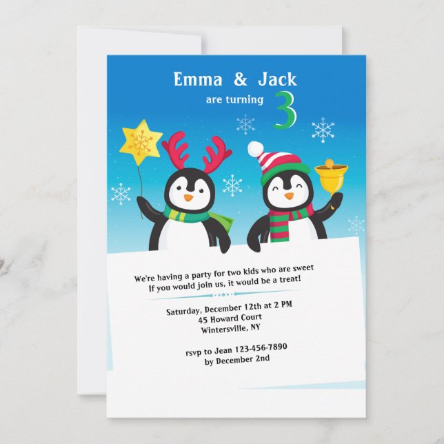 Winter Penguins Invitation (Front)