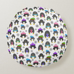 Winter Penguins Round Cushion