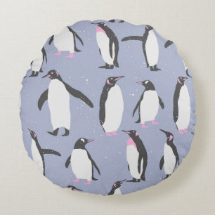 Winter Penguins seamless pattern + your ideas Round Cushion