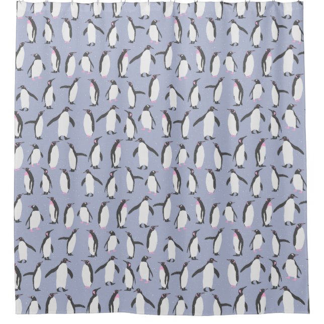 Winter Penguins seamless pattern + your ideas Shower Curtain (Front)