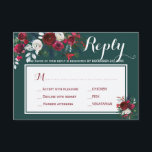 Winter peonies wedding response meal choice RSVP<br><div class="desc">Elegant winter / Christmas wedding invitation response card with red burgundy and white peony roses with seasonal pine green fir branches, red berries and foliage bouquet on pine green and white background. The card includes menu options. Perfect for a winter botanical floral themed elegant wedding. Please note that the background...</div>