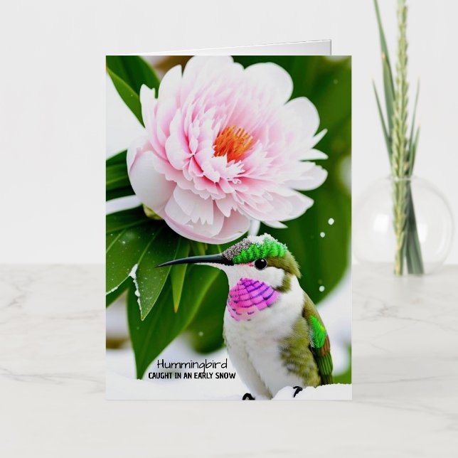 Winter Peony: 5x7 Silver Foil Folded Holiday Card (Front)