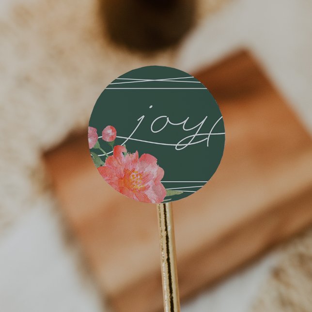 Winter Peony | Holiday Joy Classic Round Sticker (Creator Uploaded)