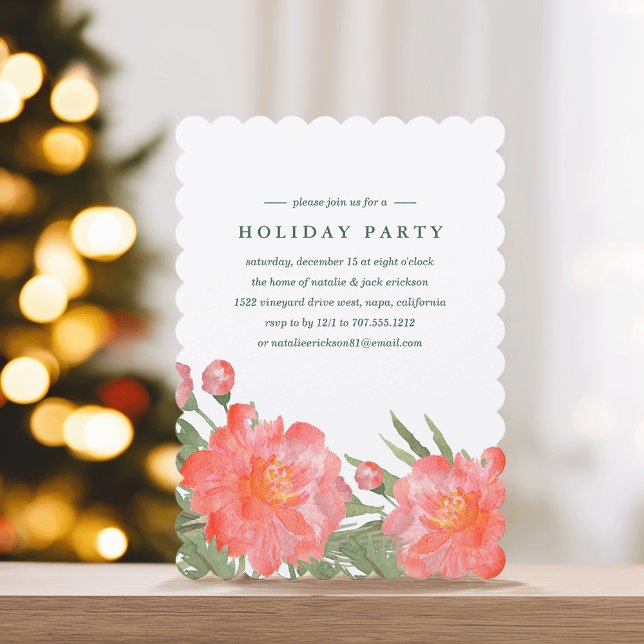 Winter Peony Holiday Party Invitation (Creator Uploaded)