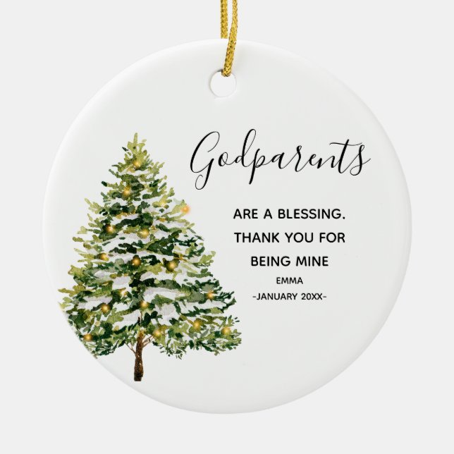 Winter Personalised Godparents Christmas Ceramic Tree Decoration (Front)