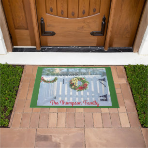 Winter Picket Fence and Holiday Wreath Doormat
