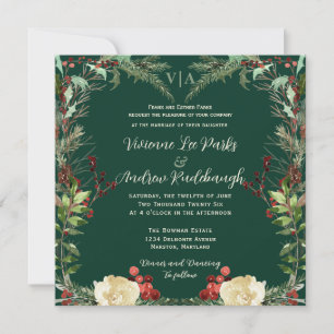 Winter Pine and Roses Wedding Invitation
